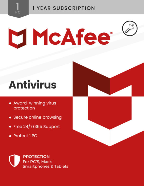 McAfee AntiVirus 1-Year | 1-Device (Windows/Mac OS/Android/iOS)