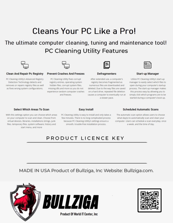BullZIGA PC Cleaning Utility for Windows (PC Software)1-Year | 3-Device