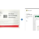 Microsoft Windows 10 Home DVD and Office 2019 Professional Plus packaging, featuring product information and installation details.