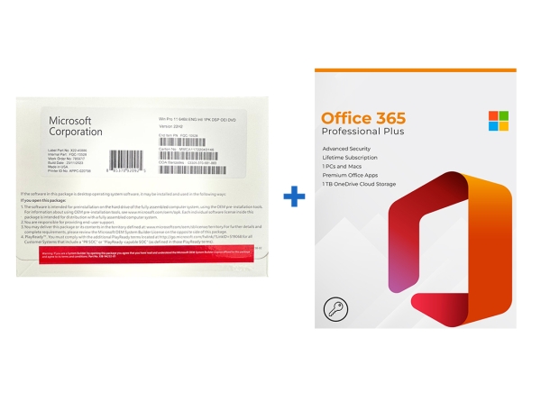 Microsoft Office 365 Professional Plus DVD packaging with product key and features overview for Windows and Mac users.