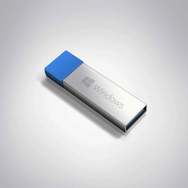 Windows 11 Pro bootable USB pen drive for installation and recovery, featuring a sleek design with a blue cap and silver body.