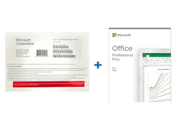 Microsoft Office Professional Plus 2019 DVD packaging with product key and installation instructions for Windows 10.