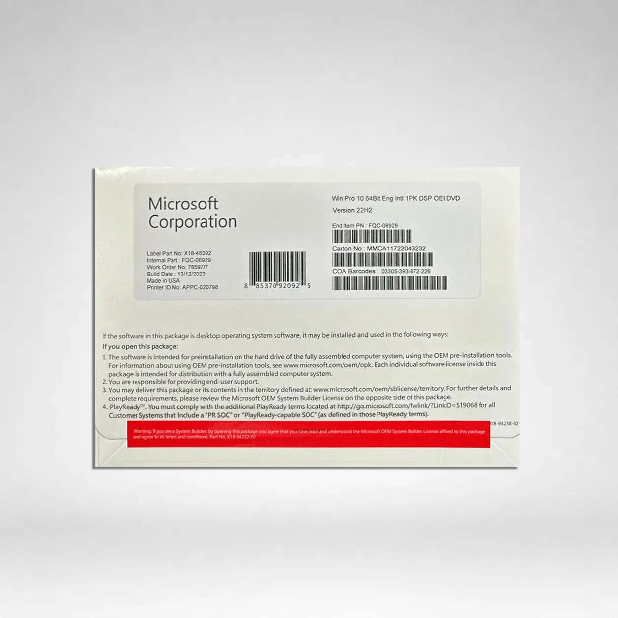 Microsoft Windows 10 PRO (DVD)
