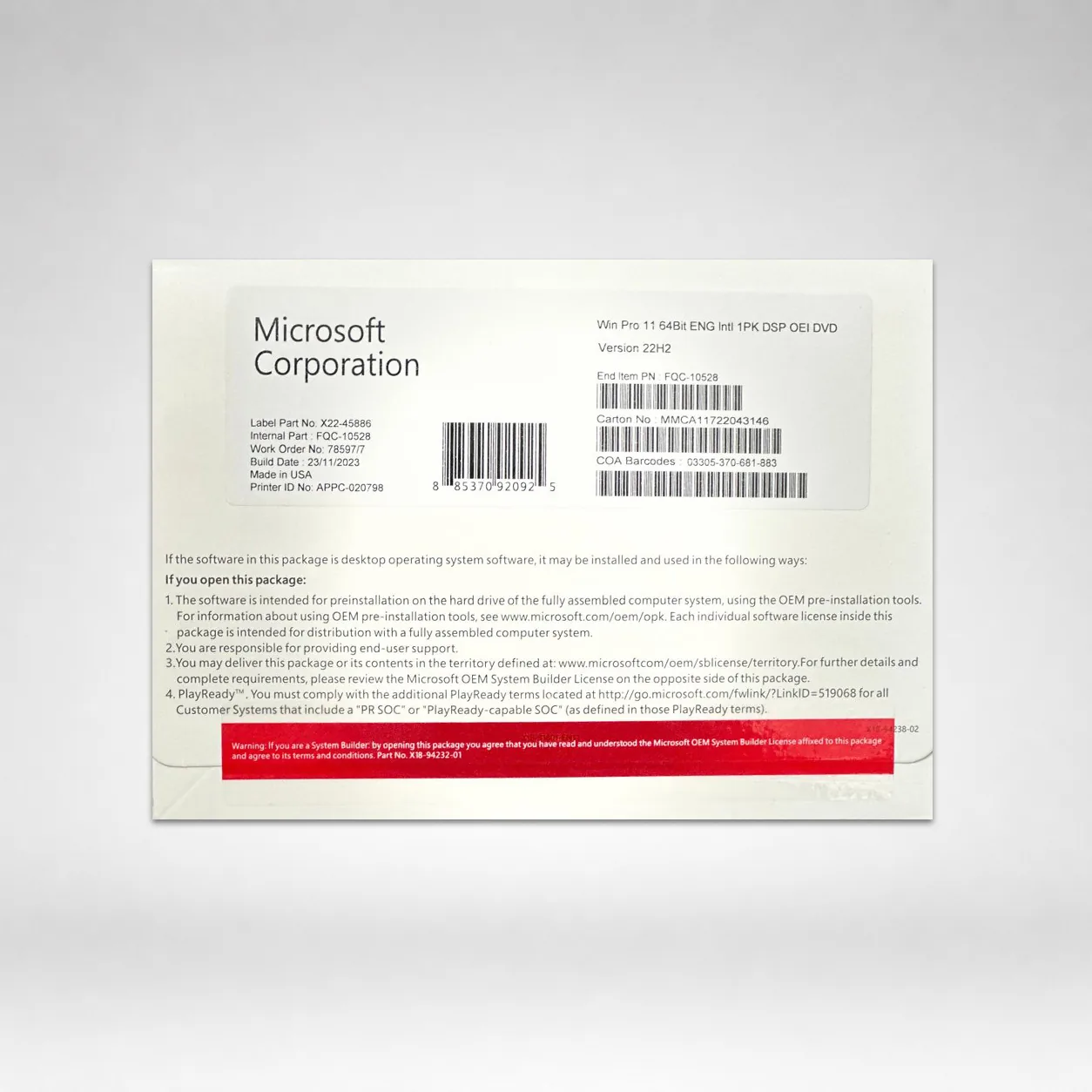 Microsoft Windows 11 PRO DVD with Key