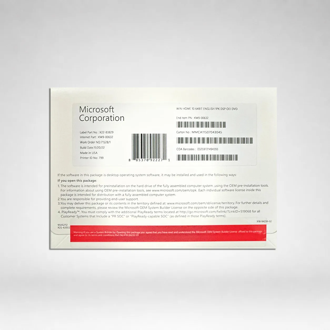 Microsoft Windows 10 Home 64-bit (OEM Software) (DVD)
